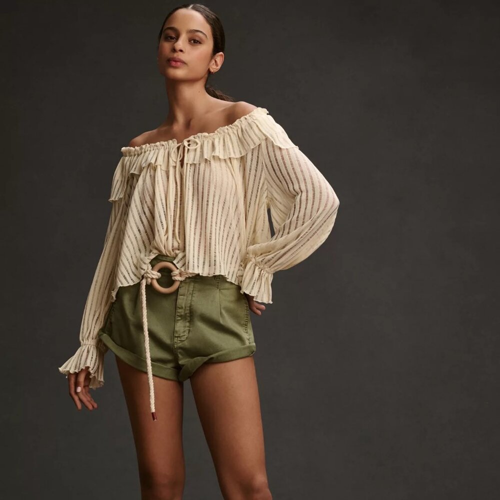 LIKE NEW By Anthropologie Long-Sleeve Sheer Striped Crop Blouse | XS | EUC